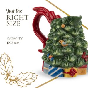 Spode Christmas Tree Sugar and Creamer Set | Set of Figural Tree Creamer Jug and Sugar Jar | Made of Fine Dolomite | 7.4-ounce creamer 5.3 Ounce Lidded Sugar Jar