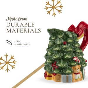 Spode Christmas Tree Sugar and Creamer Set | Set of Figural Tree Creamer Jug and Sugar Jar | Made of Fine Dolomite | 7.4-ounce creamer 5.3 Ounce Lidded Sugar Jar