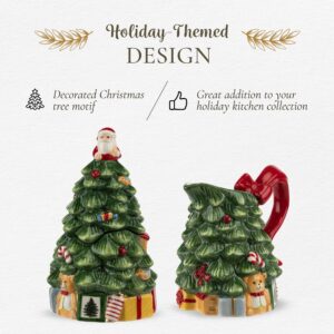 Spode Christmas Tree Sugar and Creamer Set | Set of Figural Tree Creamer Jug and Sugar Jar | Made of Fine Dolomite | 7.4-ounce creamer 5.3 Ounce Lidded Sugar Jar