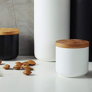 Mozacona Ceramic Pure Color Sugar Bowl Spice Jar Storage Pot with Wooden Lid