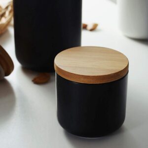 Mozacona Ceramic Pure Color Sugar Bowl Spice Jar Storage Pot with Wooden Lid