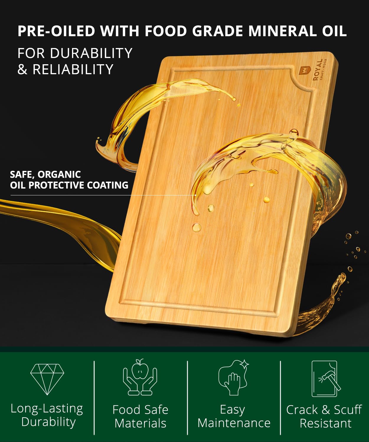 ROYAL CRAFT WOOD Wooden Serving Boards for Kitchen Meal & Cutting-Bamboo Cutting Board Set with Juice Groove Side Handles - Charcuterie & Chopping Butcher Block for Meat-Kitchen Gadgets Gift(2 Pcs)