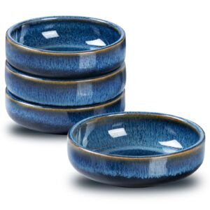 tacuhy 3 oz ceramic soy sauce dish small pinch seasoning sushi dip bowl 3.5 inch mini side dishes tomato sauce cups condiment dipping bowls, set of 4, blue