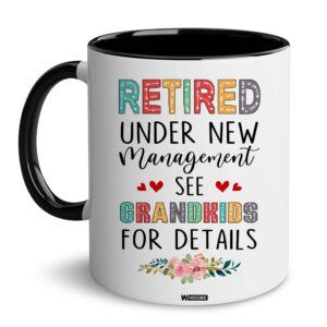 whidobe retired mug retirement mug retired under new management see grandkids for details mug funny happy retirement gift for grandma women from grandkids on mothers day birthday christmas accent 11oz