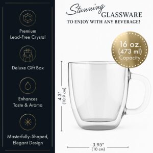 ELIXIR GLASSWARE Large Double Wall Coffee Mug 16 oz - Double Wall Glass 1 pack - Insulated Coffee Mug with Handle (16 oz)