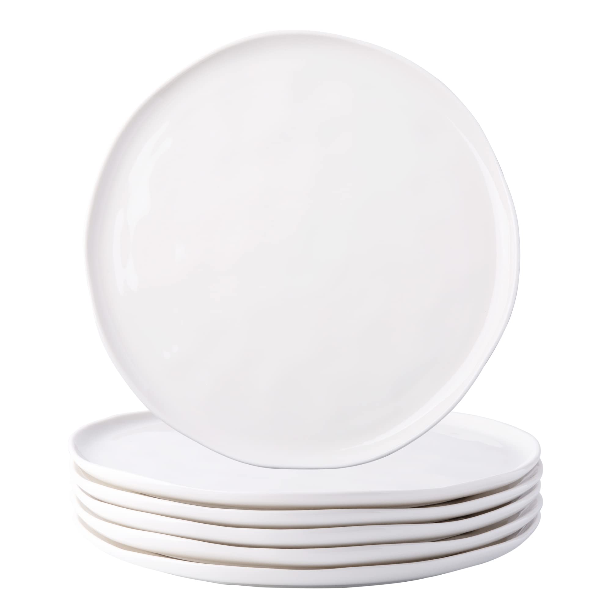 LERATIO Dinner Plates,10.5 inch Ceramic Plates Set of 6,Porcelain Plates for kitchen with Wavy Edge,Microwave & Dishwasher & Oven Safe,Light Weight & Scratch Resistant Sevring Dish-White