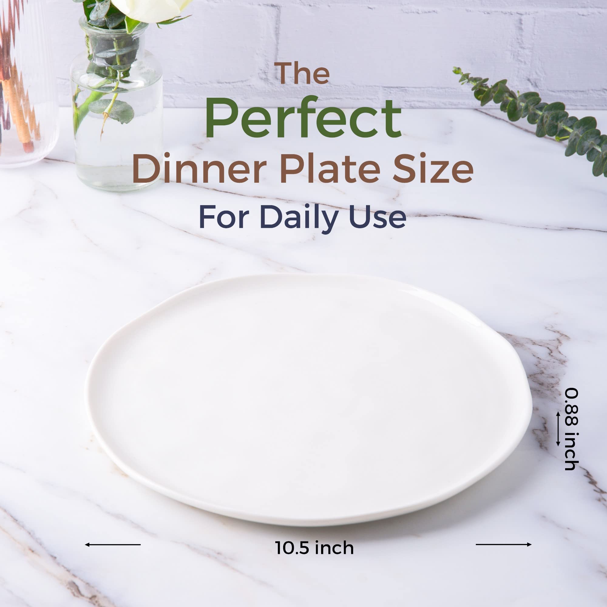 LERATIO Dinner Plates,10.5 inch Ceramic Plates Set of 6,Porcelain Plates for kitchen with Wavy Edge,Microwave & Dishwasher & Oven Safe,Light Weight & Scratch Resistant Sevring Dish-White