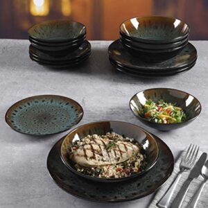 Gibson Elite Kyoto Double Bowl Dinnerware Set, Service for 4 (16pcs), Teal