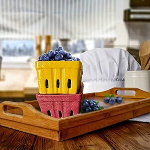 First of a Kind Stoneware Berry Baskets - Set of 4 Berry Containers Bowl - Multicolor - 4.25 Inch Square Kitchen Fruit Basket, Ceramic Berry Basket Bins for Veggie, Berry & Fruits (Style 4)