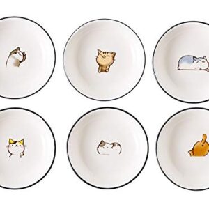 FUYU 6pcs Cute Cat Multipurpose Ceramic Sauce Dish Seasoning Dishes Sushi Dipping Bowl Appetizer Plates