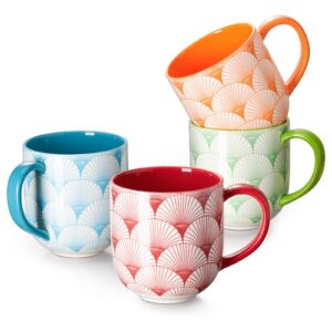 dowan coffee mugs, 22 oz large coffee mugs set of 4 with handles, ceramic mug with unique style, funny coffee mugs for latte, tea, gift for birthday, party, home, vibrant colors