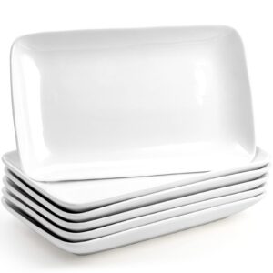 foraineam rectangular salad plates, 10 inch white porcelain dessert appetizer plates set, dishwasher and oven safe serving platters for sushi, pasta, fruit, set of 6