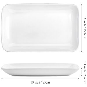 Foraineam Rectangular Salad Plates, 10 Inch White Porcelain Dessert Appetizer Plates Set, Dishwasher and Oven Safe Serving Platters for Sushi, Pasta, Fruit, Set of 6