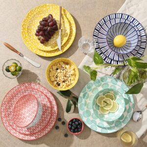 Selamica Ceramic 12-Pieces Dinnerware Sets, Ceramic Dish Plates and Bowls Sets, Service for 4, Dinner Salad Dessert Plates, and Cereal Bowls Set, Gift, Assorted Colors