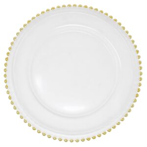 ms lovely clear glass charger 12.6 inch dinner plate with beaded rim - set of 4 - gold