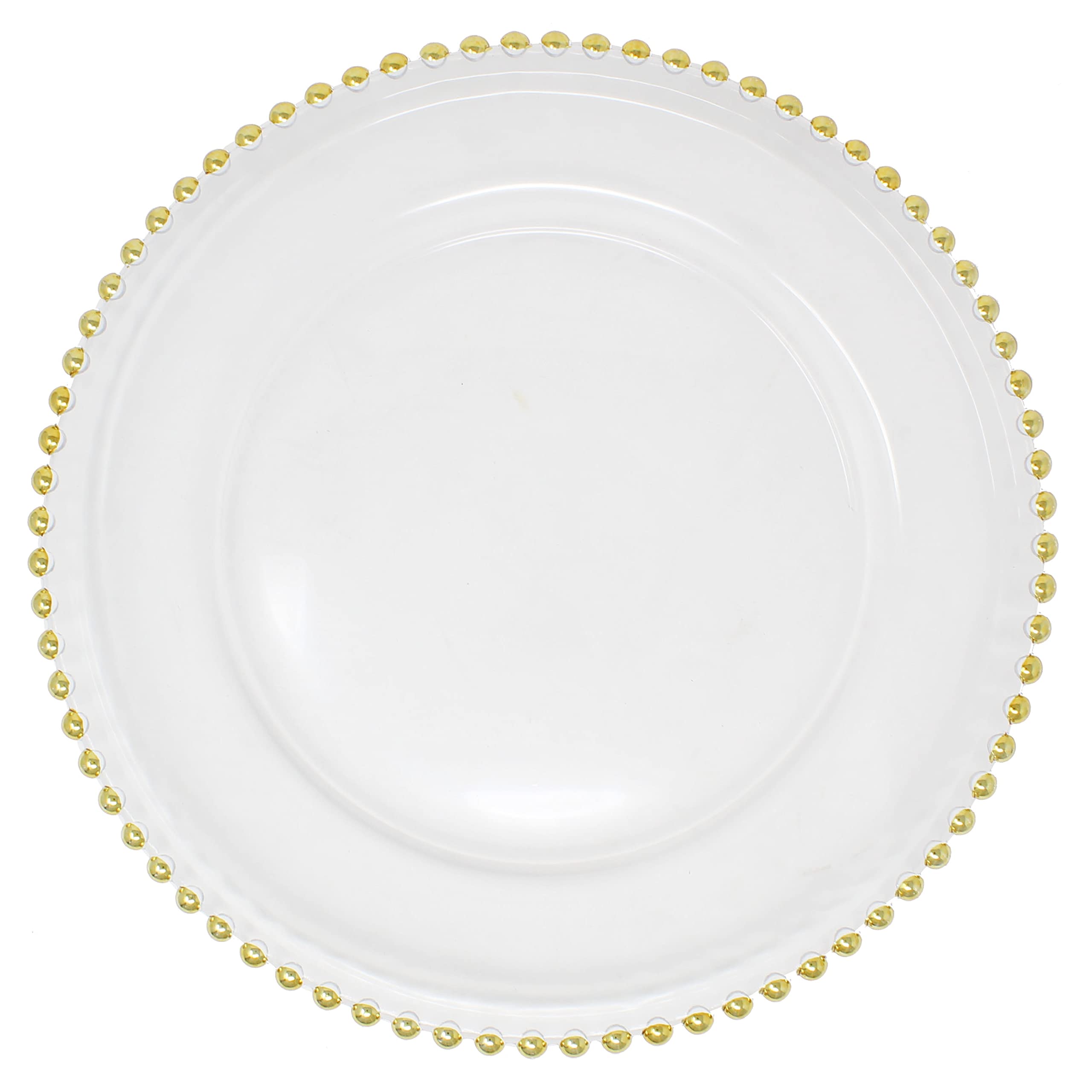 Ms Lovely Clear Glass Charger 12.6 Inch Dinner Plate With Beaded Rim - Set of 4 - Gold