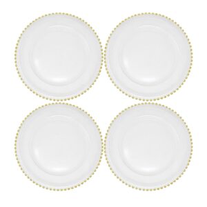 Ms Lovely Clear Glass Charger 12.6 Inch Dinner Plate With Beaded Rim - Set of 4 - Gold