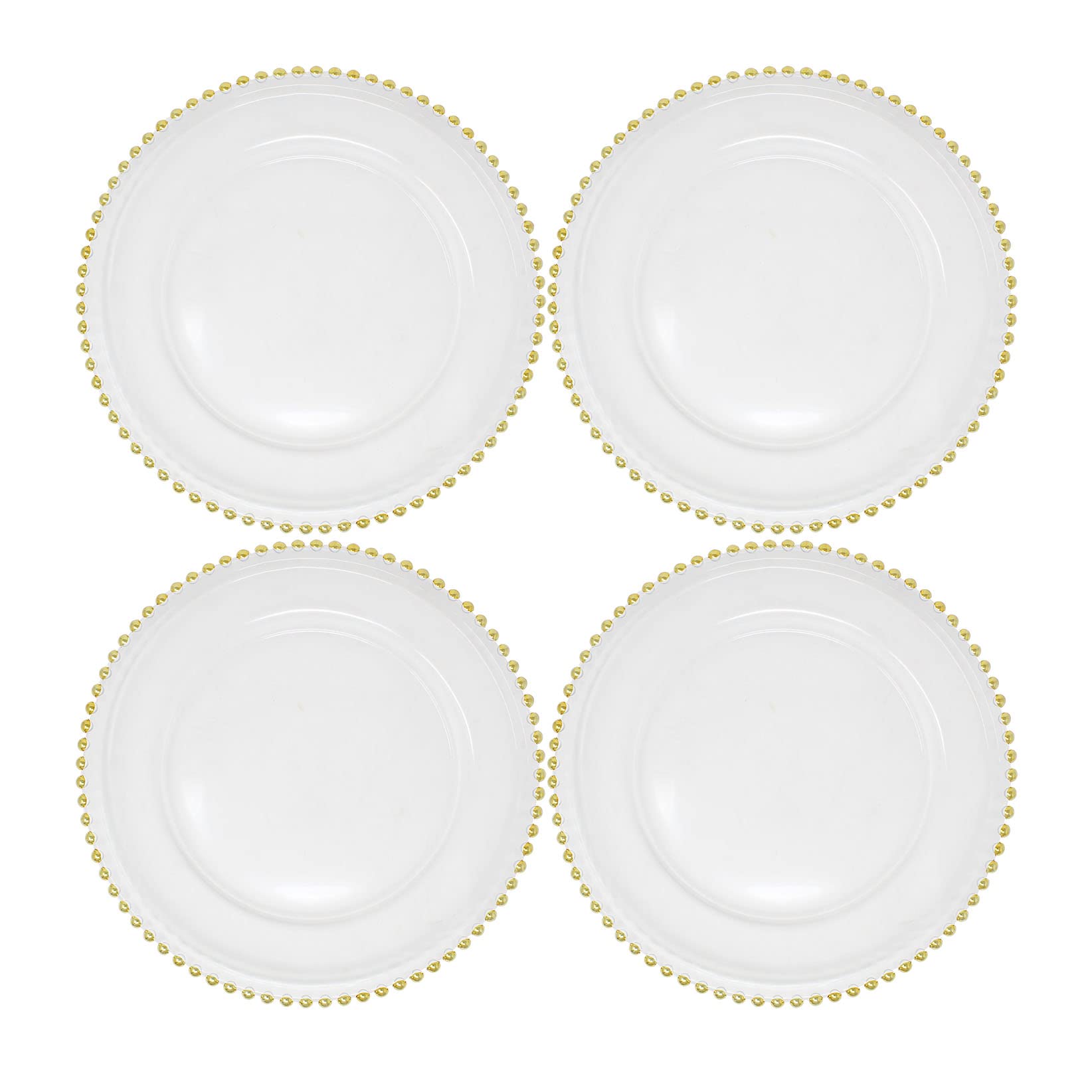 Ms Lovely Clear Glass Charger 12.6 Inch Dinner Plate With Beaded Rim - Set of 4 - Gold