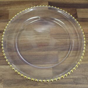 Ms Lovely Clear Glass Charger 12.6 Inch Dinner Plate With Beaded Rim - Set of 4 - Gold