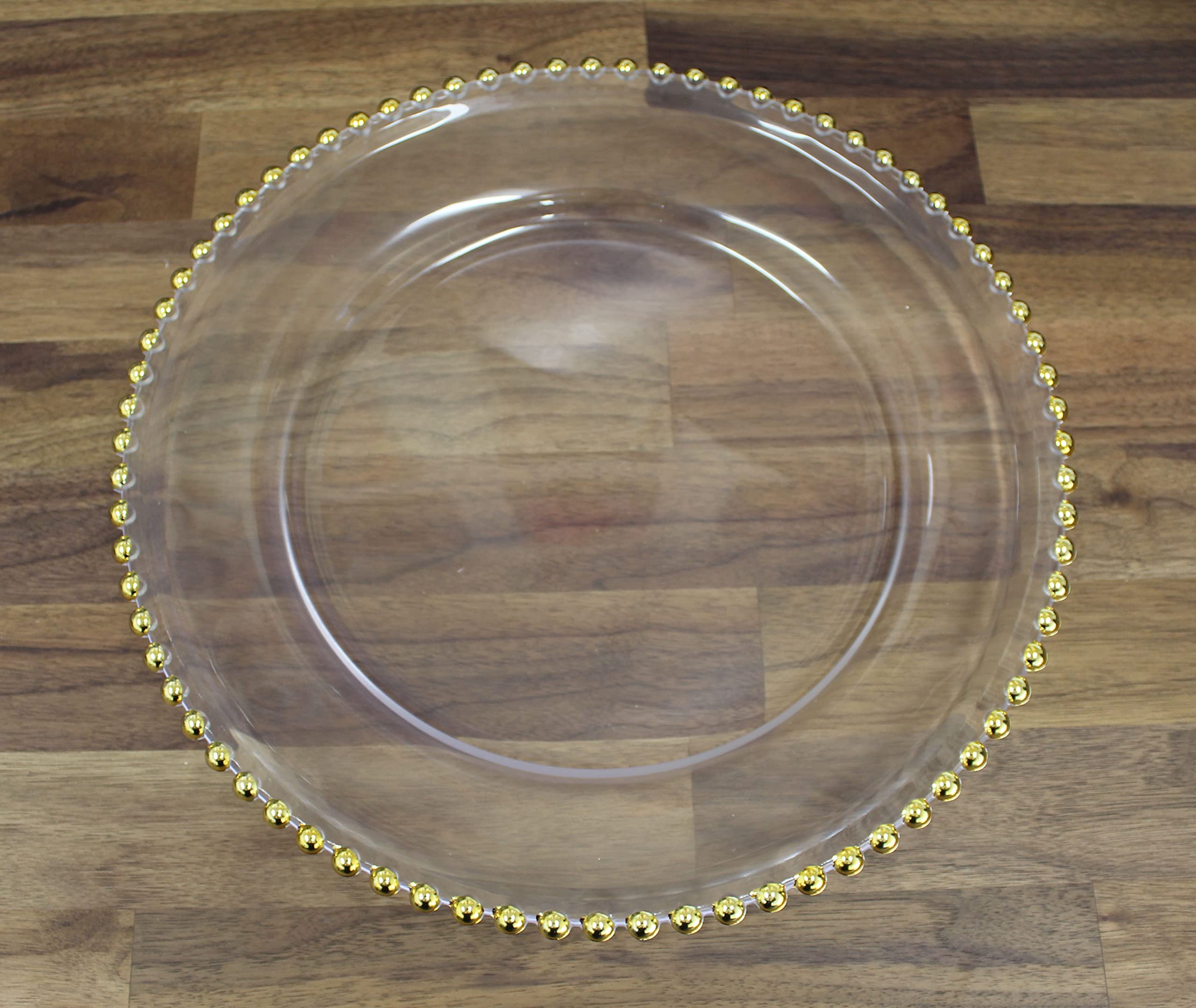 Ms Lovely Clear Glass Charger 12.6 Inch Dinner Plate With Beaded Rim - Set of 4 - Gold