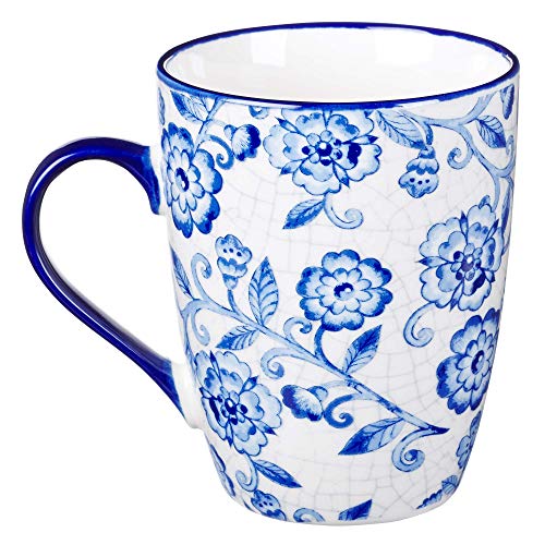 Blue Birds - Believe Hope Pray & Love Inspirational Blue and White Floral Ceramic Coffee/Tea Mug Set for Women Boxed Set/4 Coffee Cups