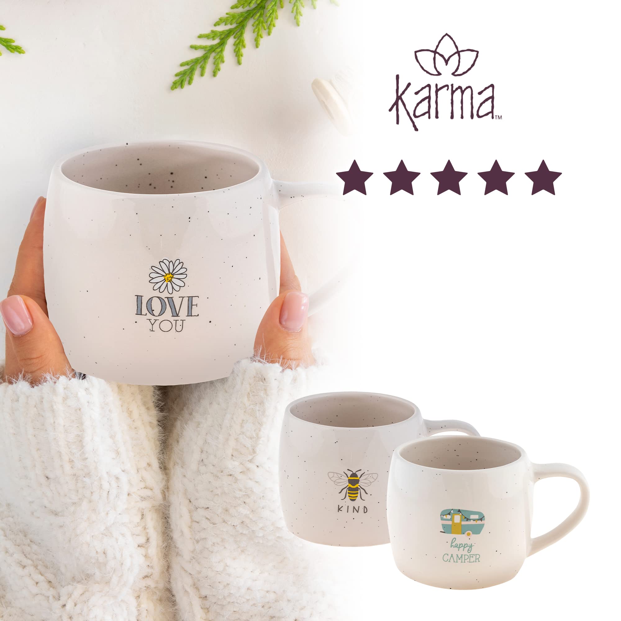 Karma Gifts Reese Ceramic Mug - 16-Ounce Coffee Cup - Cute Mugs for Women and Men - Bee