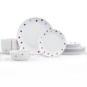 18-piece kitchen dinnerware set, meky colorful polka dots glassware plates, dishes, bowls, service for 6, crack resistant dish set