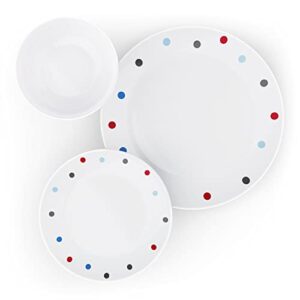 18-Piece Kitchen Dinnerware Set, MEKY Colorful Polka Dots Glassware Plates, Dishes, Bowls, Service for 6, Crack Resistant Dish Set