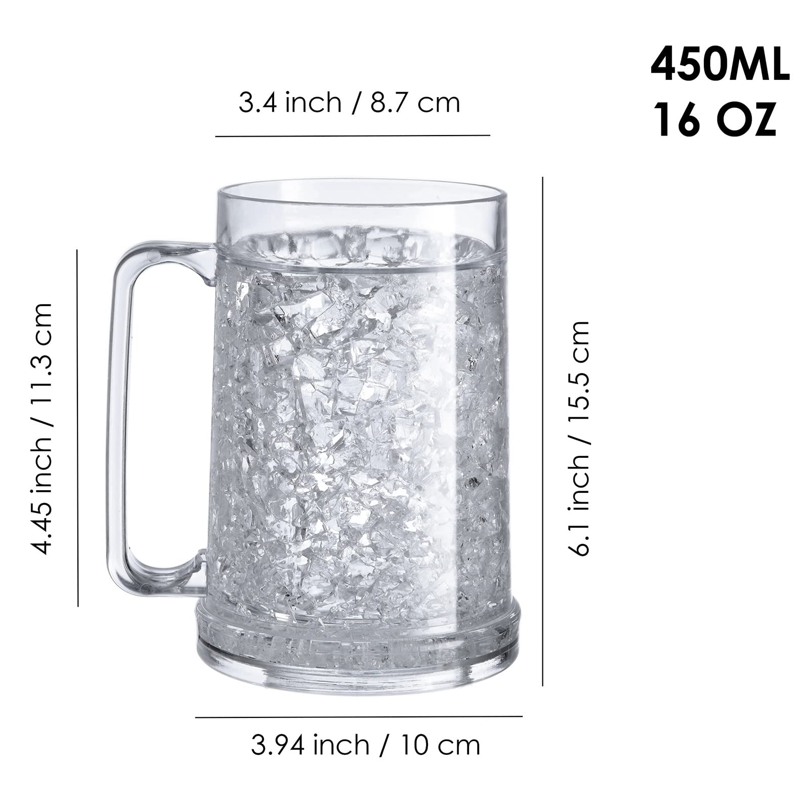 Auhafaly Double Wall Freezer Mug Frosty Mug Insulated Ice Cup with Gel 16oz/450ml (Set of 4)