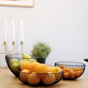 Yesland 2 Pack Metal Wire Fruit Basket- 11 Inches Black Kitchen Countertop Fruit Bowl Vegetable Holder for Bread, Snacks, Households Items Storage for Kitchen, Livingroom