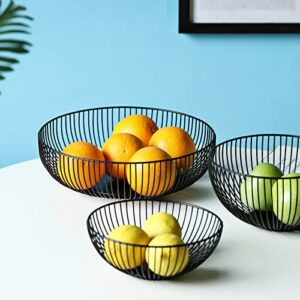 Yesland 2 Pack Metal Wire Fruit Basket- 11 Inches Black Kitchen Countertop Fruit Bowl Vegetable Holder for Bread, Snacks, Households Items Storage for Kitchen, Livingroom