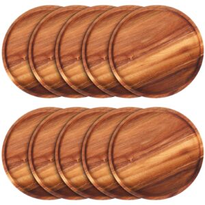 rtteri 10 pieces acacia round wood plates 12 inch dinner plates wooden charger plates bulk easy cleaning lightweight serving plates for dishes snack dessert