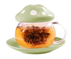 mozacona glass mushroom shape teacup saucer set coffee mug with filter cup