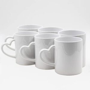 MR.R Sublimation Blanks Dishwasher White Ceramic Coffee Mugs 11oz Blank Ceramic Classic Drinking Cup Mug with Heart Handle For Milk Tea Cola Water, Set of 6…