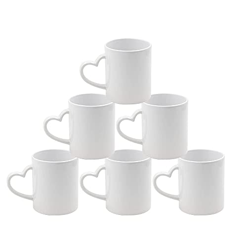 MR.R Sublimation Blanks Dishwasher White Ceramic Coffee Mugs 11oz Blank Ceramic Classic Drinking Cup Mug with Heart Handle For Milk Tea Cola Water, Set of 6…