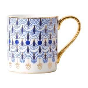 choold british style blue floral porcelain coffee mug with golden handle spoon - 12oz