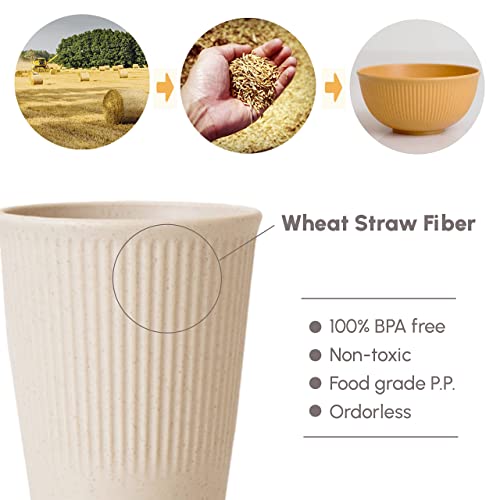 Wheat Straw Dinnerware Sets -Multicolor Dinnerware set w/Wheat Straw Plates, Bowls & Utensils - Dishwasher & Microwave-Safe Dishes Set for 4 - Seniors & Kids Plates and Bowls Sets by Slow Hour