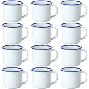 yinder mini enamel camping coffee mugs metal small classic portable white campfire mugs bulk vintage cups with handle for coffee tea picnic travel indoor outdoor activities(4 oz, 12 pcs)
