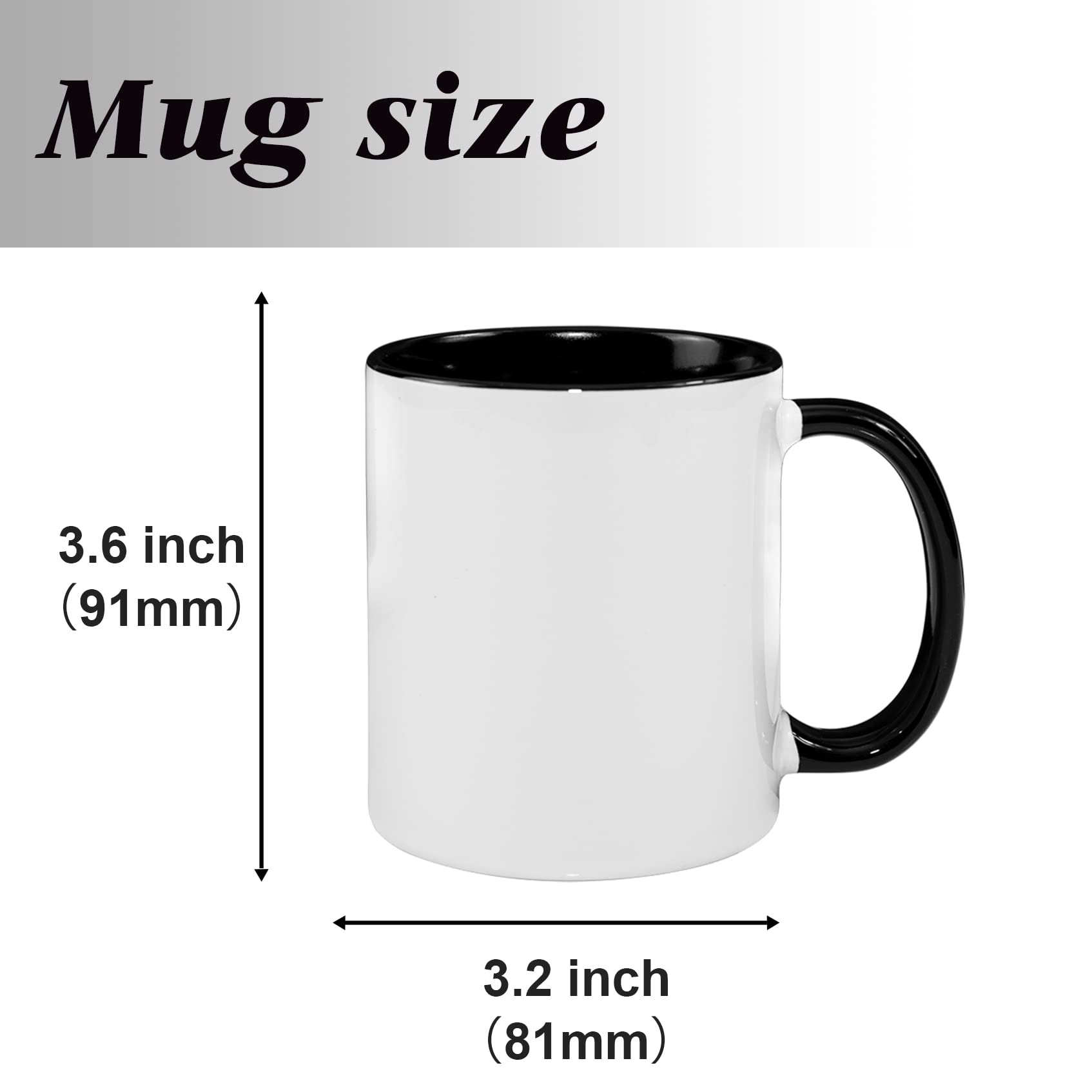 MR.R 11oz Sublimation Blank Coffee Mugs,Cup Blank White Mug Cup with Black Color Mug Inner and Handle,Set of 2