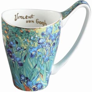 YBK Tech Bone China Coffee Mug, 16oz Large Tea Cup - Design Inspired by Van Gogh's Paintings (Iris flower)