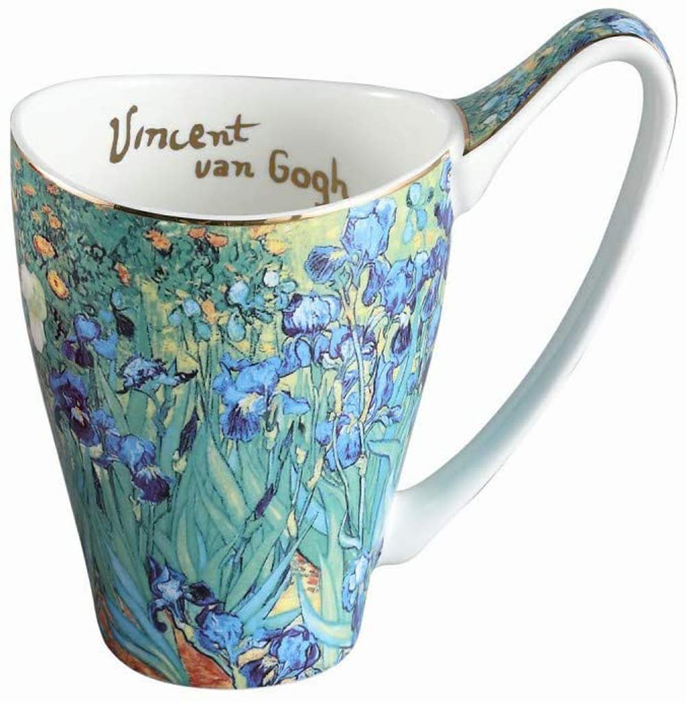 YBK Tech Bone China Coffee Mug, 16oz Large Tea Cup - Design Inspired by Van Gogh's Paintings (Iris flower)