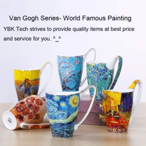 YBK Tech Bone China Coffee Mug, 16oz Large Tea Cup - Design Inspired by Van Gogh's Paintings (Iris flower)