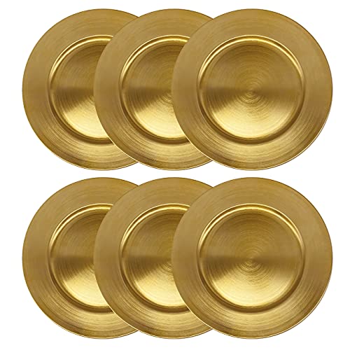 Henilosson Metallic Foil Gold Charger Plates-13 inch-6 pack round Dinner Chargers -Plate Chargers for Dinner Plates - Wedding Décor Place-mats (6, gold)