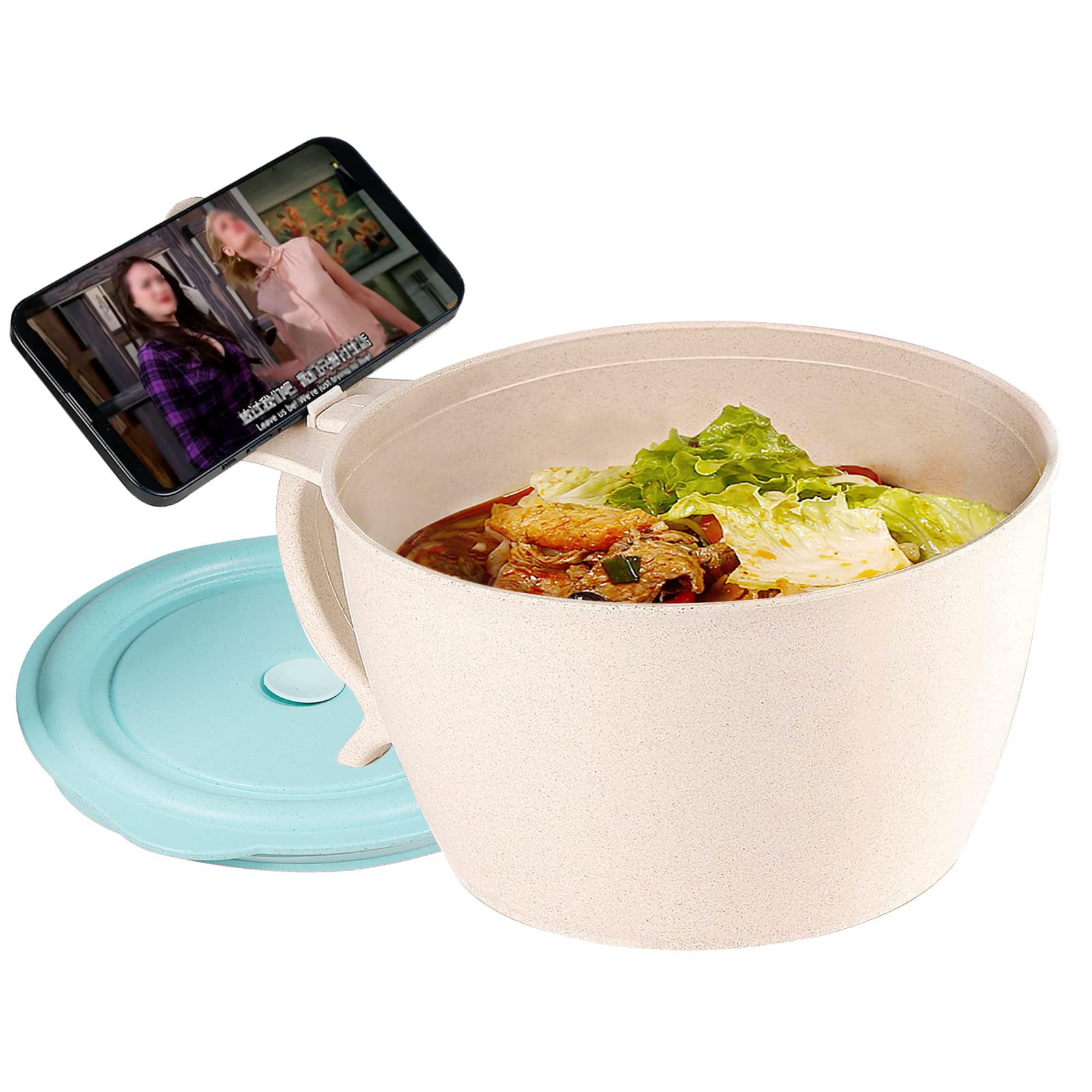 shopwithgreen Microwave Noodle Bowls With Lid - 40 OZ Large Wheat Straw Soup Mug with Phone Holder - Microwave & Dishwasher Safe, for Soup, Noodle, Ramen, Cereal