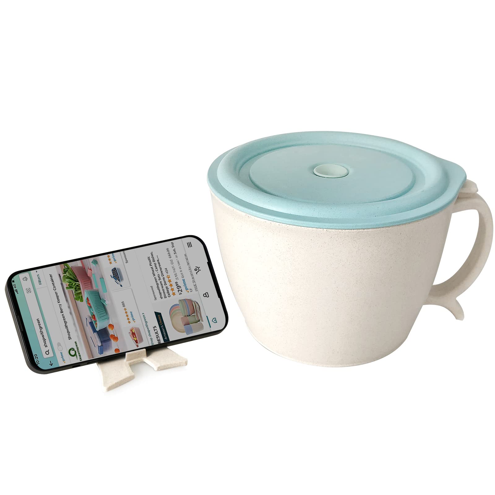 shopwithgreen Microwave Noodle Bowls With Lid - 40 OZ Large Wheat Straw Soup Mug with Phone Holder - Microwave & Dishwasher Safe, for Soup, Noodle, Ramen, Cereal