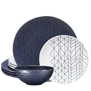 bzyoo 12 piece melamine dinnerware set - durable, dishwasher safe plates and bowls - dinning, parties, camping dish set spidy blue collection