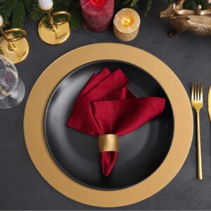 24 Sets Gold Charger Plates with Napkin Rings, 13" Round Plastic Dinner Plate Reusable Charger and Service Plate for Dinner, Wedding, Party, Event, Decoration