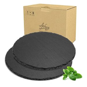 round slate platter plates, appetizer and cheese plates,10”x10” black stone charcuterie boards,sushi mat,cake and pastry tray（25x25cm,2pc）…