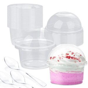 rocutus dessert cups clear plastic cups,50 pack dessert cups clear plastic cups with dome lids,party cups fruit cups snack bowls for iced cold drinks ice cream cupcake parfait (6.8 oz)