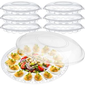 shellwei deviled egg tray with lid 12 inch round egg containers with 15 egg slots reusable plastic egg holder platter for deviled egg fruits veggie finger food